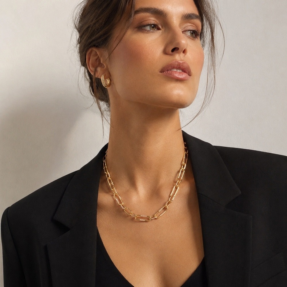 BaubleBar Heidi Paperclip Chain Necklace Pave Crystal Mixed Link NEW